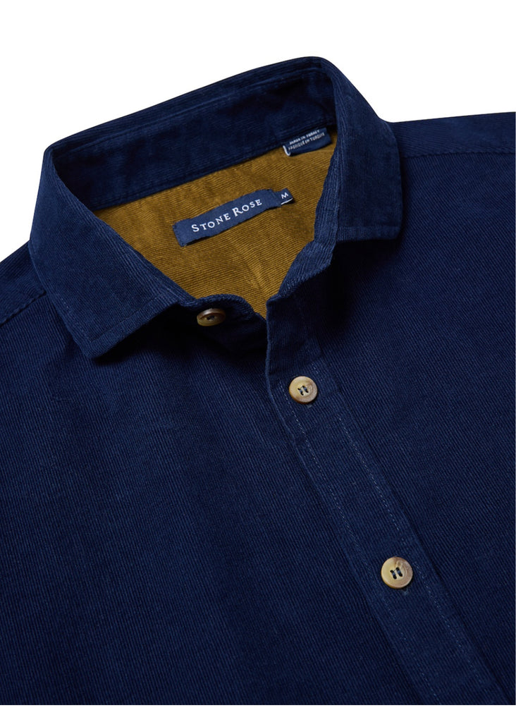 Stone Rose Solid Micro Corduroy Shirt | Dark Navy - Jordan Lash Charleston