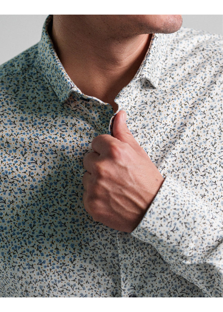 Stone Rose Printed Meadow Ditsy Shirt | Light Blue - Jordan Lash Charleston