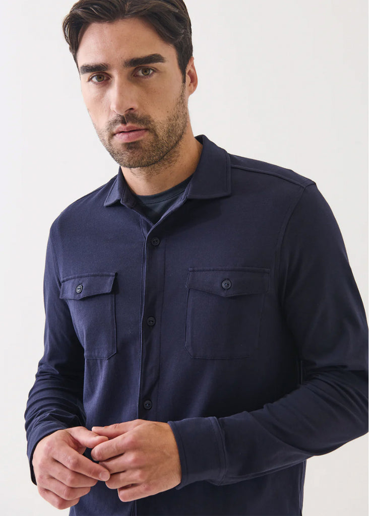 Patrick Assaraf Long Sleeve Pima Stretch Flap Pocket Overshirt | Dark Navy - Jordan Lash Charleston