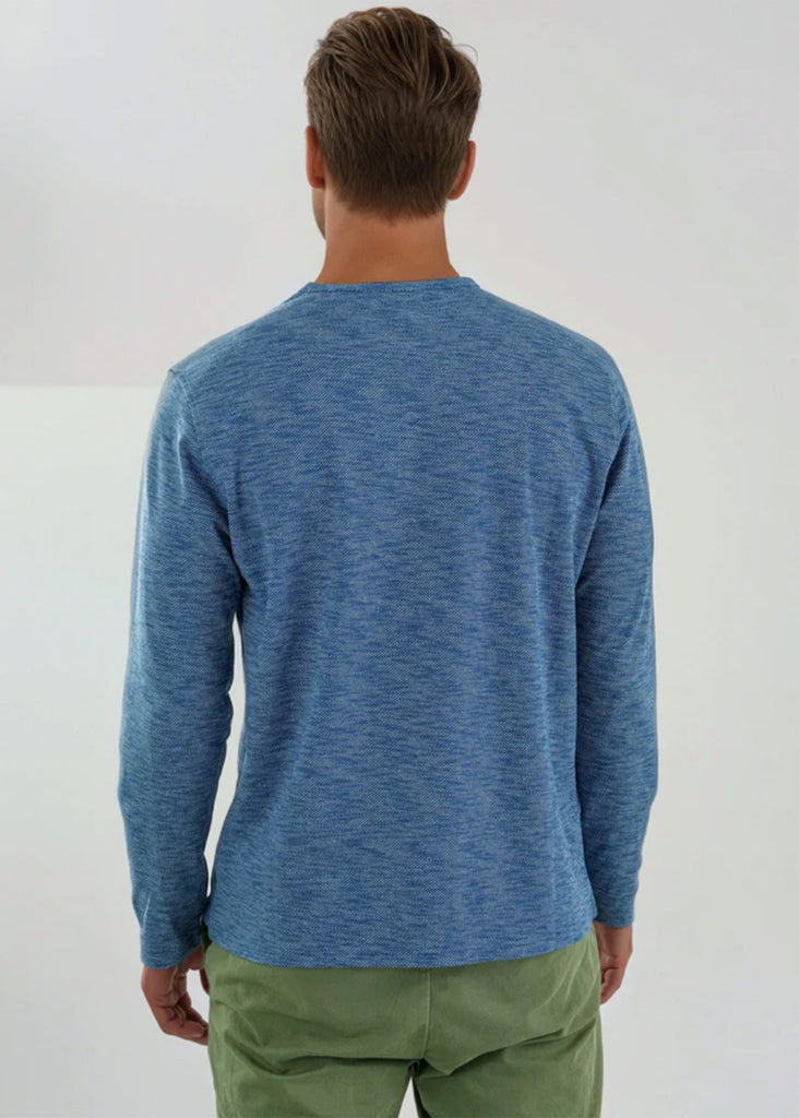 Stone Rose Long Sleeve Solid 3 Button Henley | Denim Blue - Jordan Lash Charleston