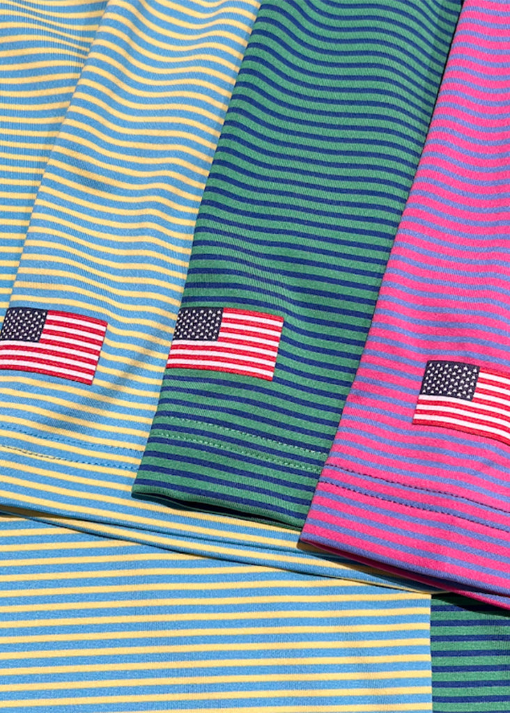 Fairway & Greene Men's Owens Stripe Polo w/ Palmetto and USA Embroidery | Spa Pink - Jordan Lash Charleston