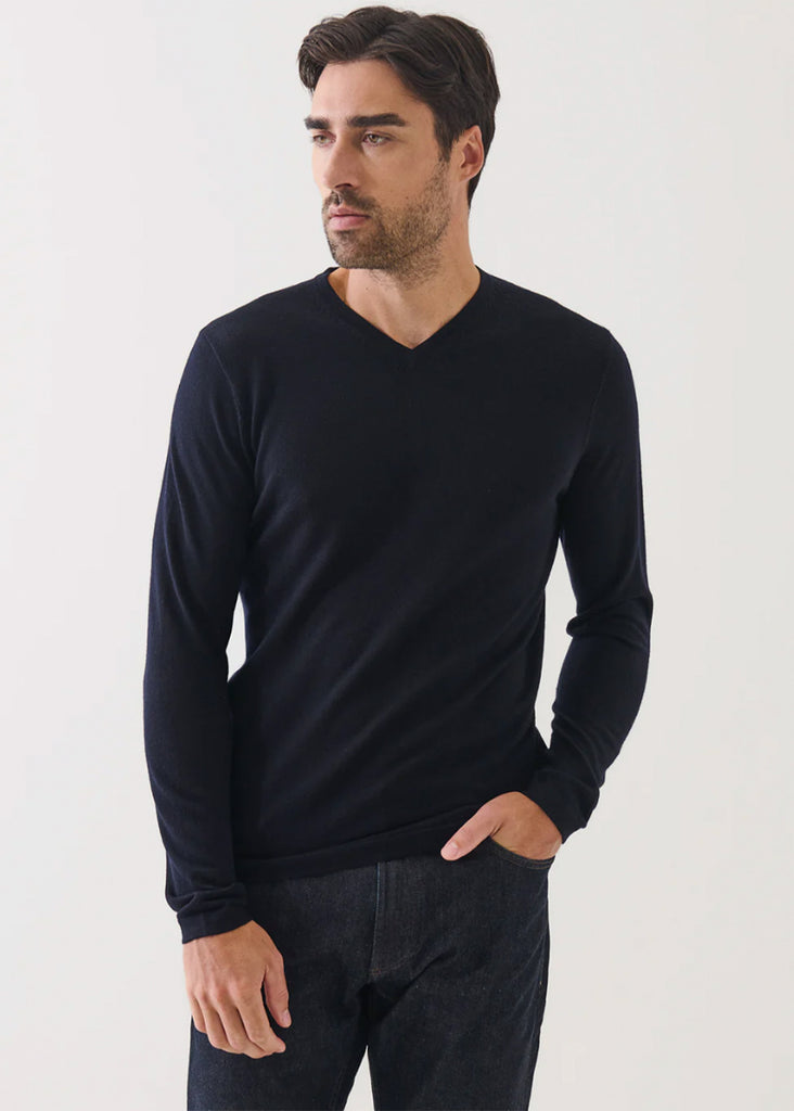Patrick Assaraf 14GG Merino V Neck Sweater | Dark Navy - Jordan Lash Charleston