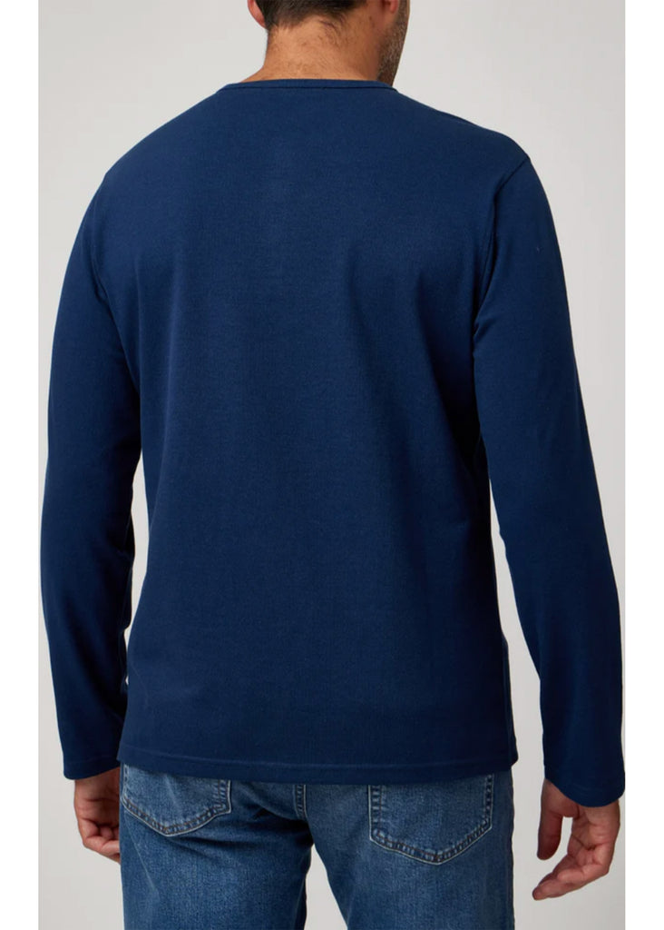 Stone Rose Long Sleeve Solid 3 Button Henley | Navy - Jordan Lash Charleston