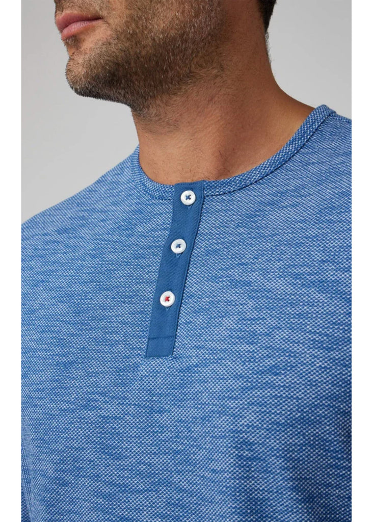 Stone Rose Long Sleeve Solid 3 Button Henley | Denim Blue - Jordan Lash Charleston
