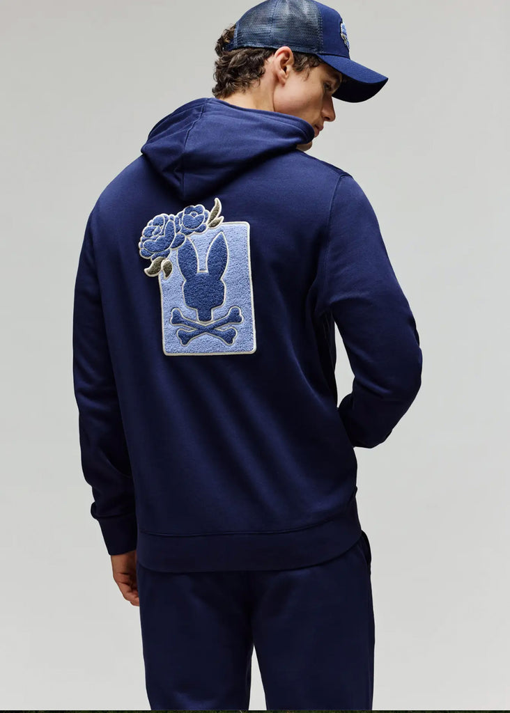 Psycho Bunny Auguste Floral Patch Hoodie | Evening Blue - Jordan Lash Charleston