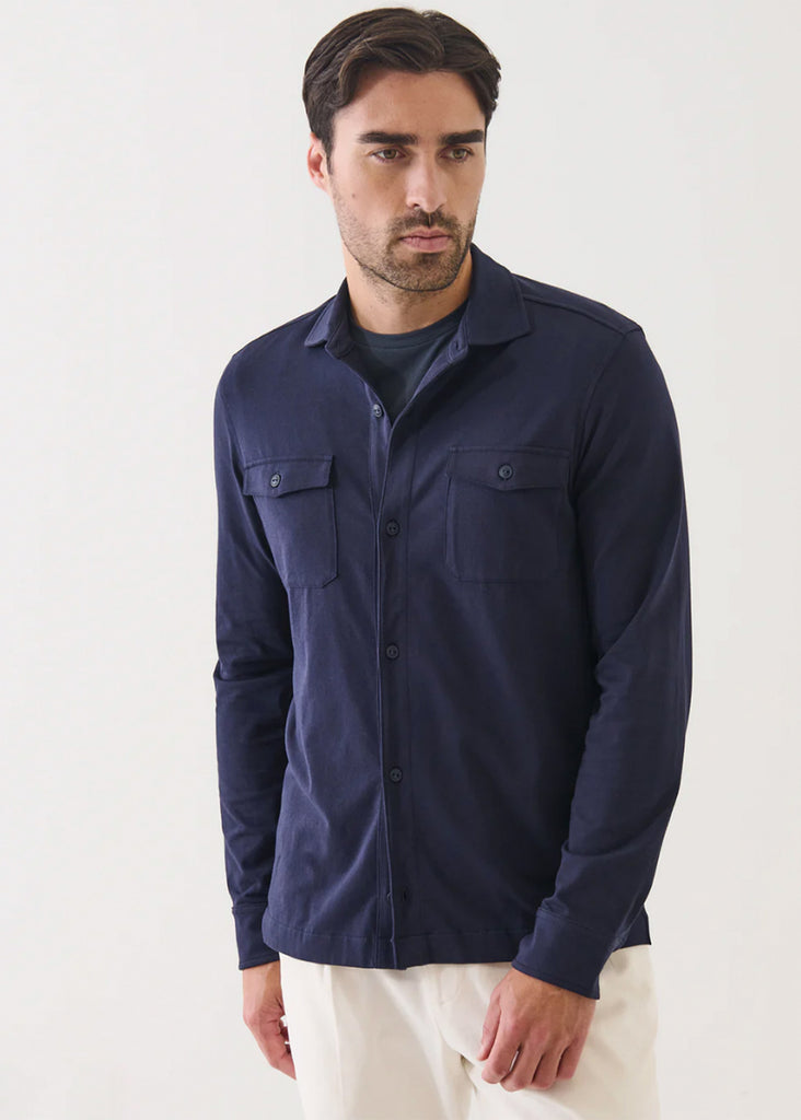 Patrick Assaraf Long Sleeve Pima Stretch Flap Pocket Overshirt | Dark Navy - Jordan Lash Charleston