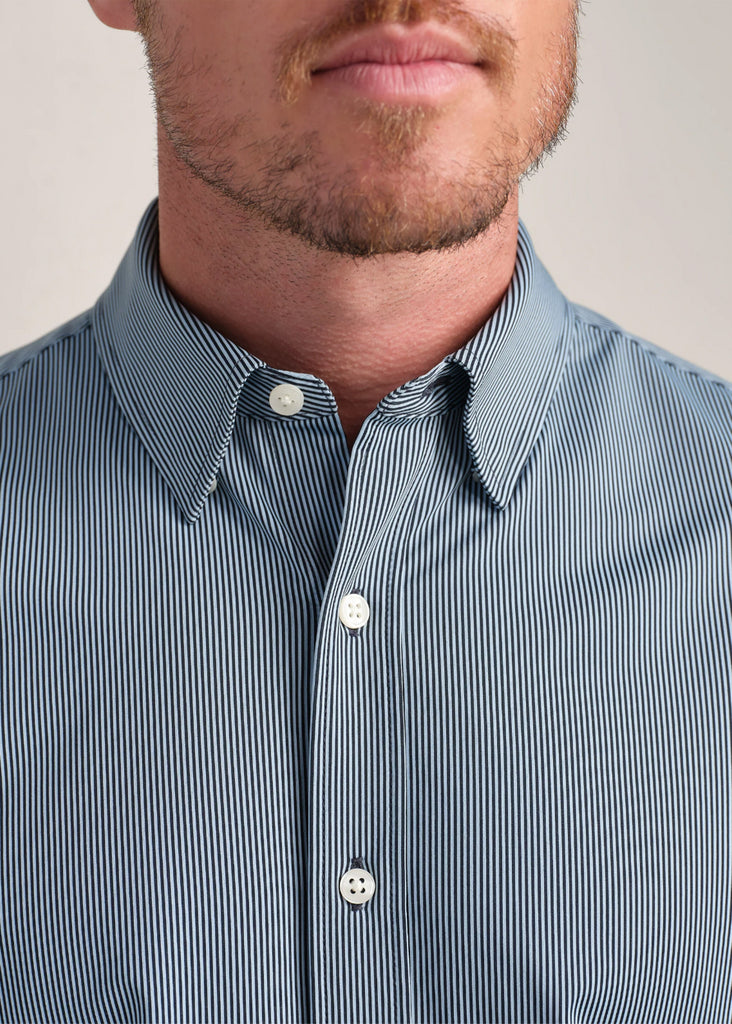 Rhone Commuter Slim Fit Shirt | Navy and Light Blue Stripe - Jordan Lash Charleston
