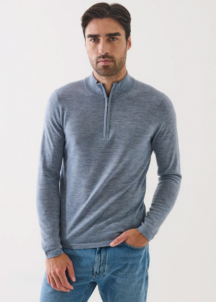 Patrick Assaraf 14GG Merino 1/4 Zip Mock Sweater | Dusky Blue - Jordan Lash Charleston
