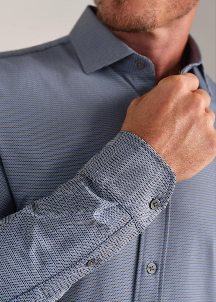 Rhone Commuter Semi Spread Collar Shirt | Bold Blue and Brown Gingham - Jordan Lash Charleston