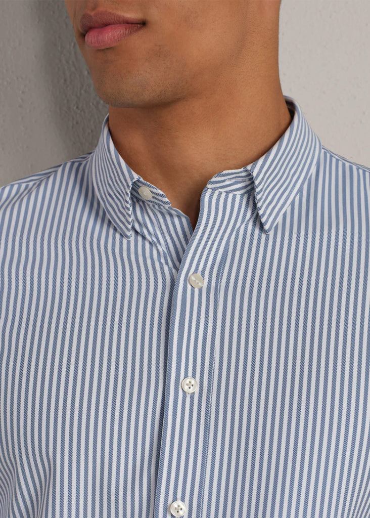Rhone Commuter Shirt Slim Fit | Dark Blue Wide Stripe - Jordan Lash Charleston