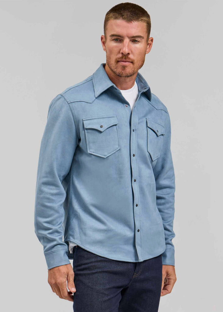 Rye 51 The Wyatt Microsuede Shirt Jacket | Sky Blue - Jordan Lash Charleston