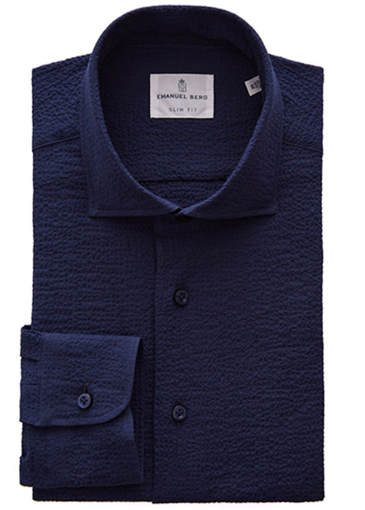Emanuel Berg Textured Crinkle Hybrid Shirt | Navy - Jordan Lash Charleston