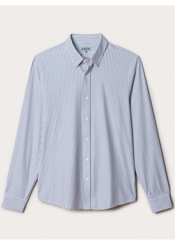 Rhone Commuter Shirt Slim Fit | Dark Blue Wide Stripe - Jordan Lash Charleston