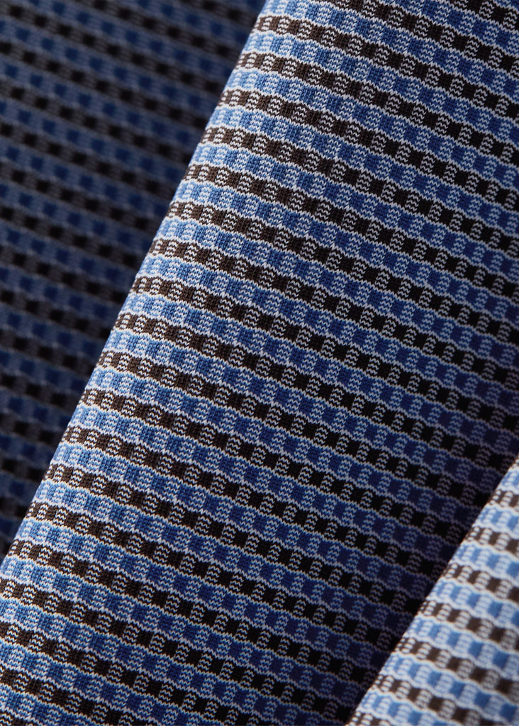 Rhone Commuter Semi Spread Collar Shirt | Bold Blue and Brown Gingham - Jordan Lash Charleston