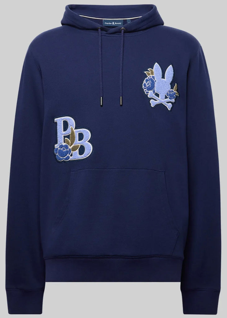 Psycho Bunny Auguste Floral Patch Hoodie | Evening Blue - Jordan Lash Charleston