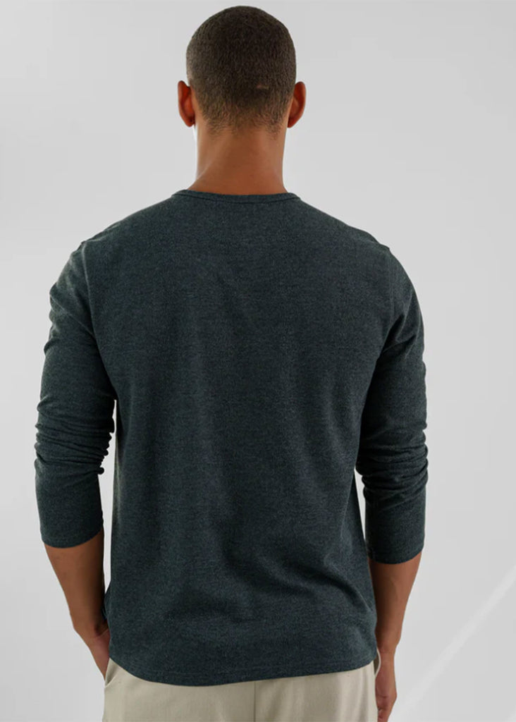 Stone Rose Long Sleeve Solid 3 Button Henley | Charcoal - Jordan Lash Charleston