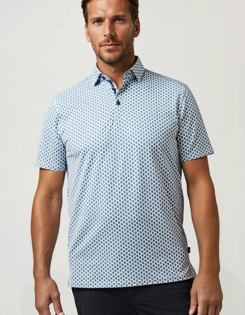 Stone Rose Skull Print Techno Stretch Polo | White – Jordan Lash