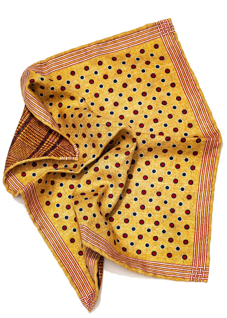 Edward Armah Dots and Glen Print Reversible Pocket Square | Pale Yellow and Red - Jordan Lash Charleston