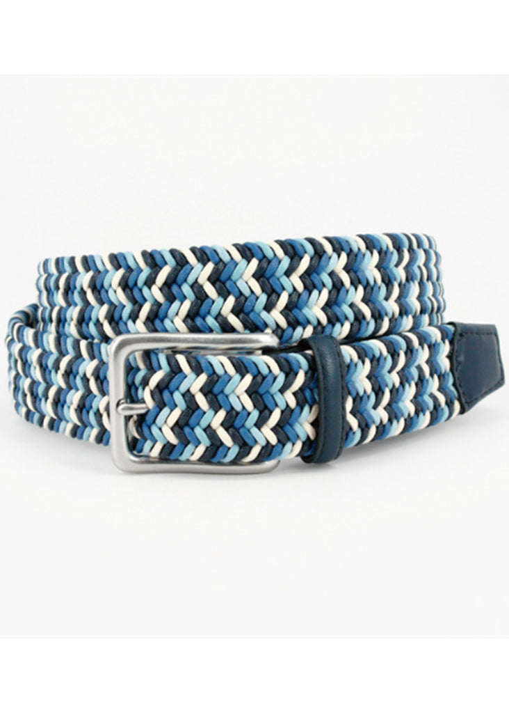 Torino 35mm Italian Woven Cotton Elastic Belt | Navy and Blue - Jordan Lash Charleston