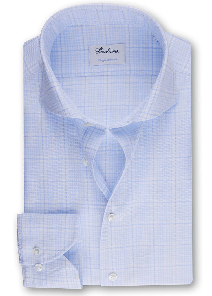 Stenstroms Fitted Body Shirt | Light Blue Checked Twill - Jordan Lash Charleston