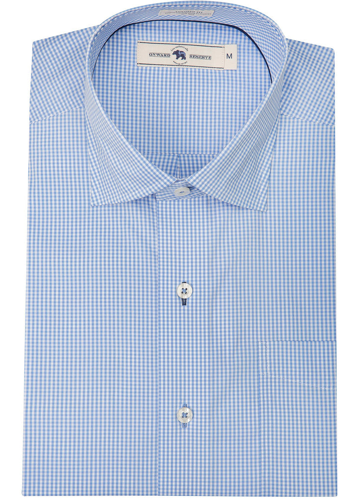 Onward Reserve Quad Tailored Fit Spread Collar Shirt | Light Blue and White Gingham - Jordan Lash Charleston