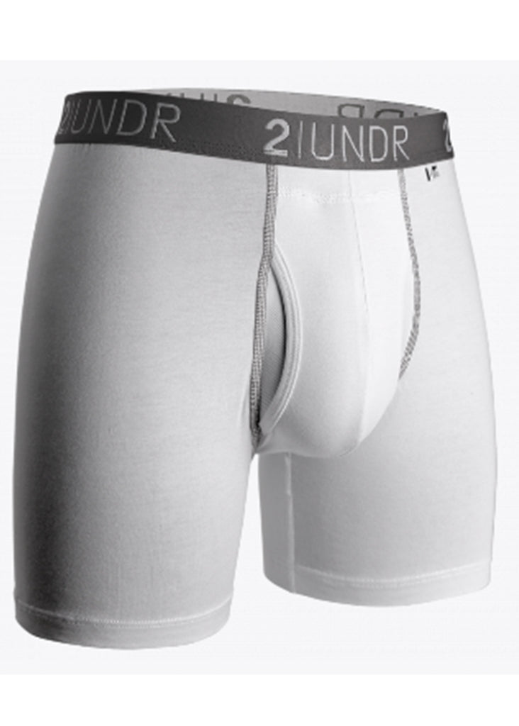 2 UNDR Swing Shift 6 Inch Boxer Brief | White and Grey - Jordan Lash Charleston