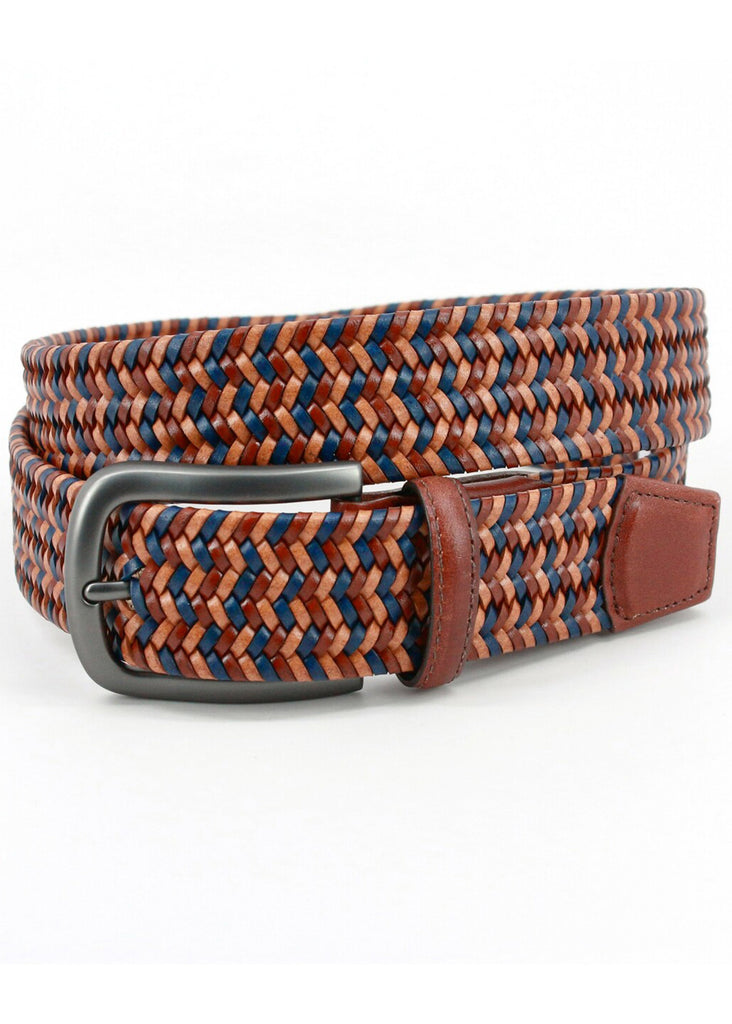 Torino 35mm Italian Stretch Thin Strand Braided Leather Belt | Tan, Blue and Saddle - Jordan Lash Charleston
