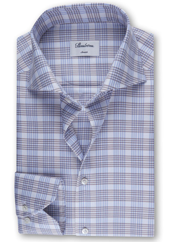 Stenstroms Fitted Body Shirt | Light Blue Checked Twill - Jordan Lash Charleston
