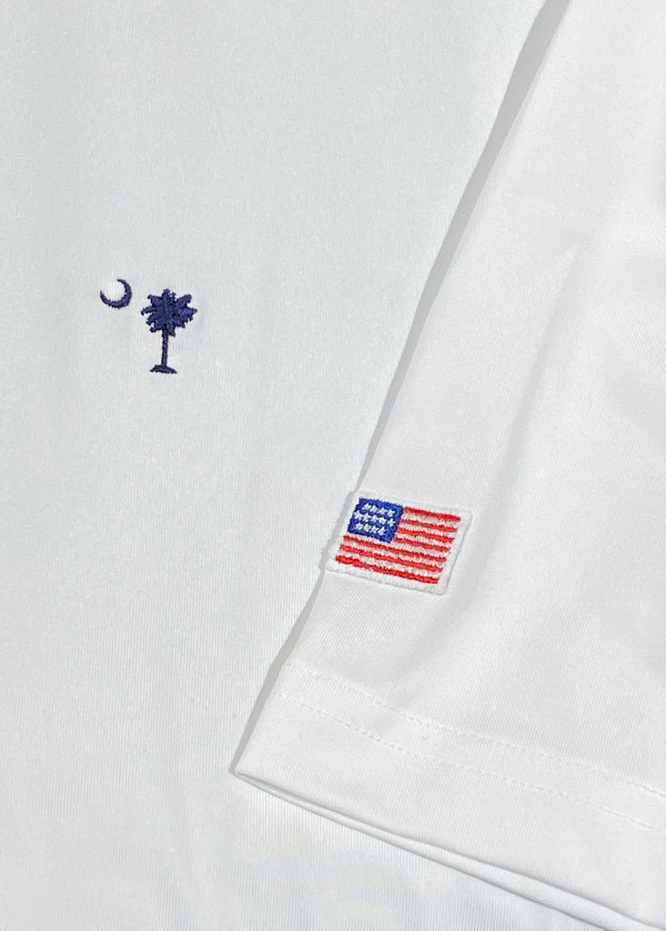 Fairway & Greene USA Solid Tech Jersey Polo w/ Palmetto and USA Embroidery | White - Jordan Lash Charleston