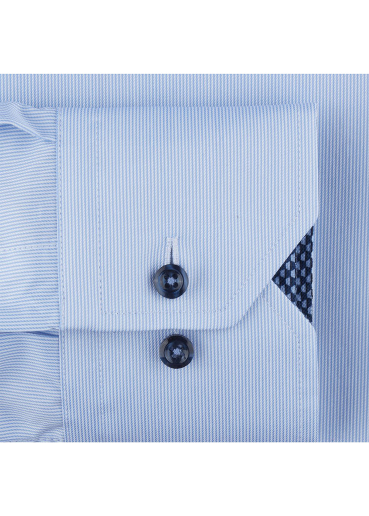 Stenstroms Fitted Body Shirt | Casual Light Blue Striped w/ Contrast - Jordan Lash Charleston