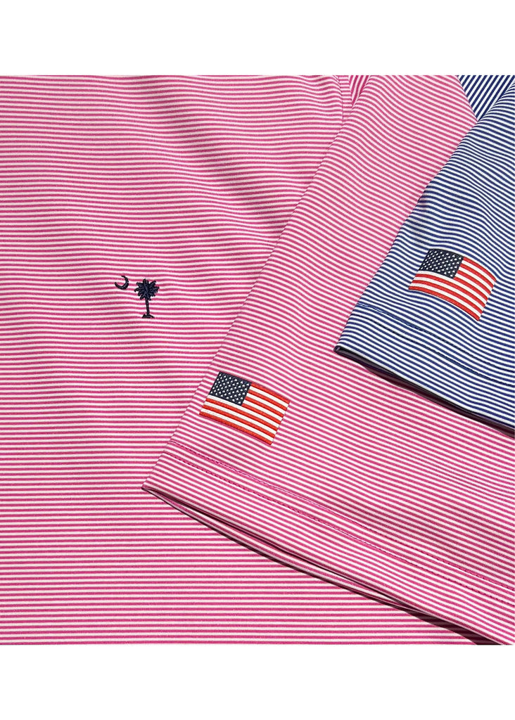 Fairway & Greene USA Mini Stripe Jersey Polo w/ Palmetto and USA Embroidery | Azalea - Jordan Lash Charleston
