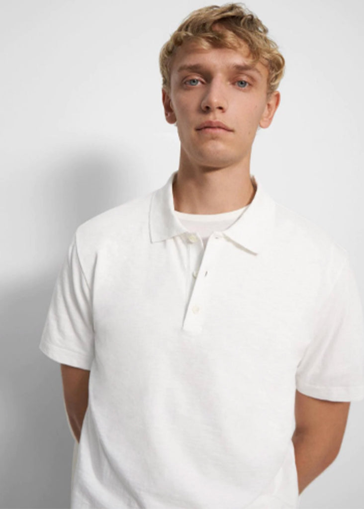 Theory Bron Polo Shirt in Cosmos Slub Cotton | White - Jordan Lash Charleston